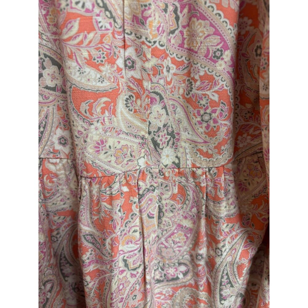 J.Jill Paisley Tiered Babydoll Midi Dress XL Boho Cottage Coastal Coral Pink - Picture 10 of 10